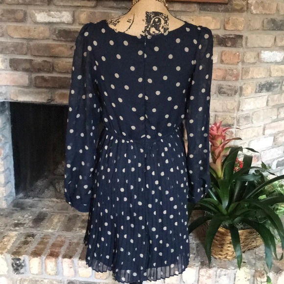 Blue and Tan Polka Dot dress - Picture 2 of 4